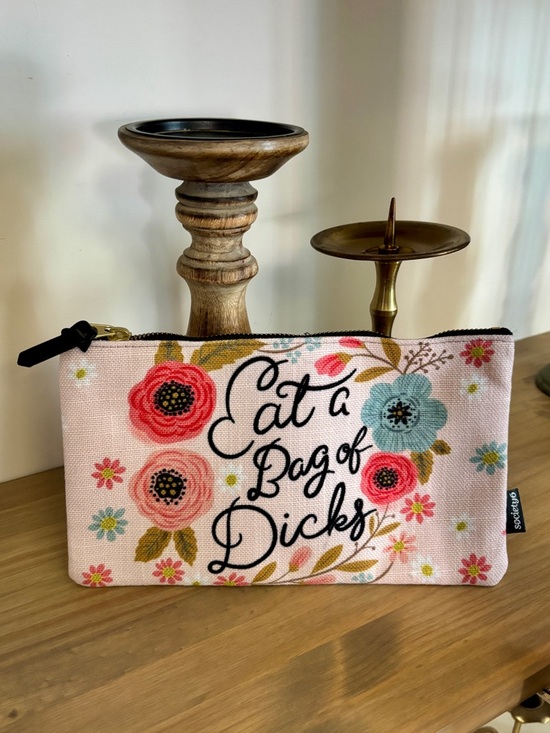 Floral Canvas Zip Pouch- Pink, Coral, Teal - Picture 4 of 4